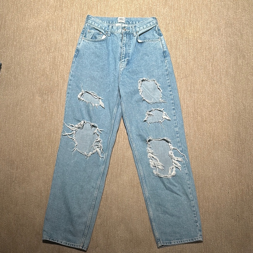 Distressed Light Blue, High Rise, Baggy Jeans